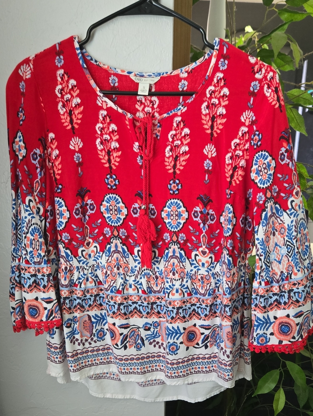 Women’s Red Floral Boho Tie-Front Top